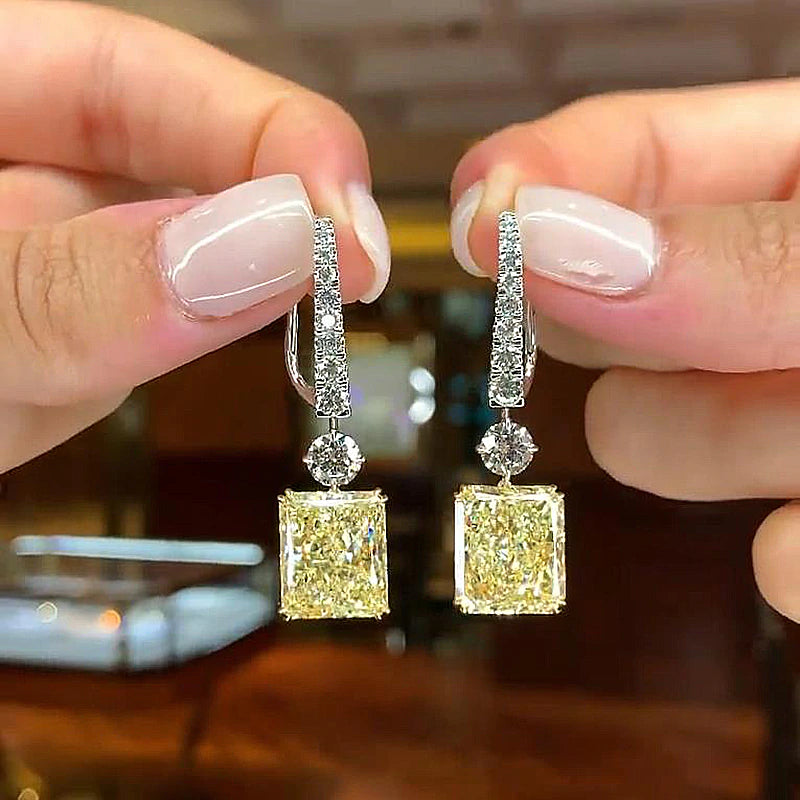 Radiant cut Fancy Yellow Diamond Earrings – Mizrahi Diamond Co.